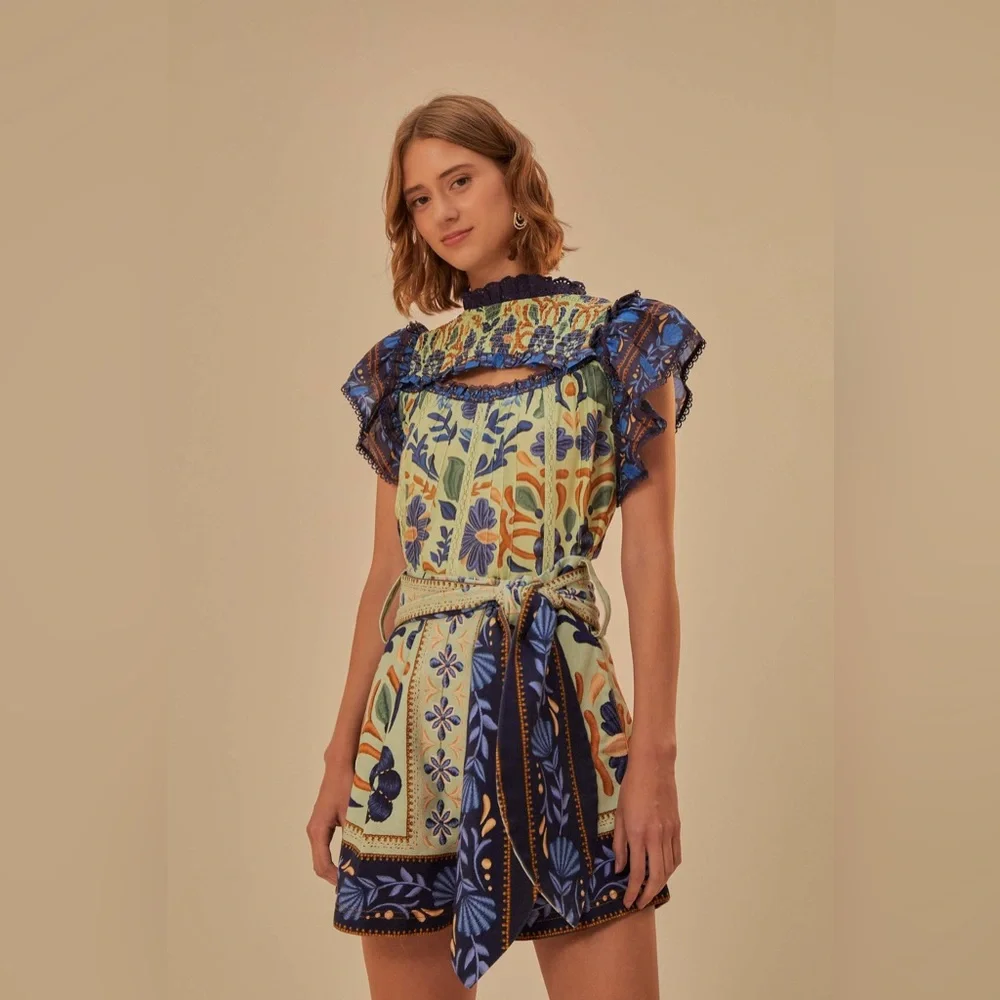 NWT FARM Rio Green Ocean Tapestry Belted Short 27 - Picture 9 of 13